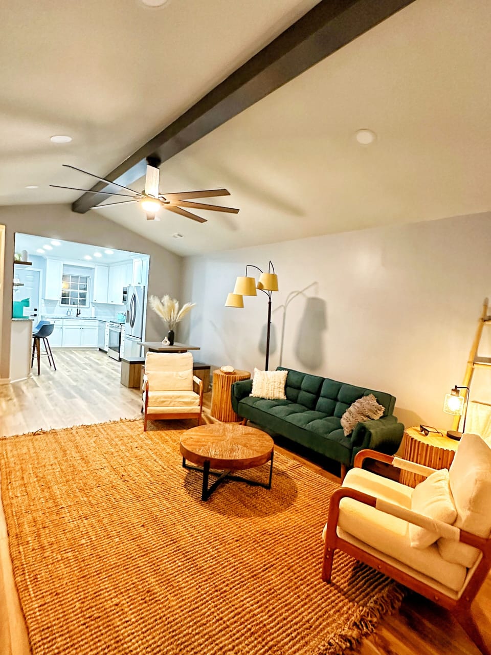 Open concept living room, dining room and kitchen