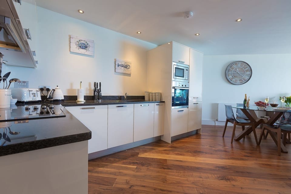 Fridge, dishwasher, electric kettle, toaster