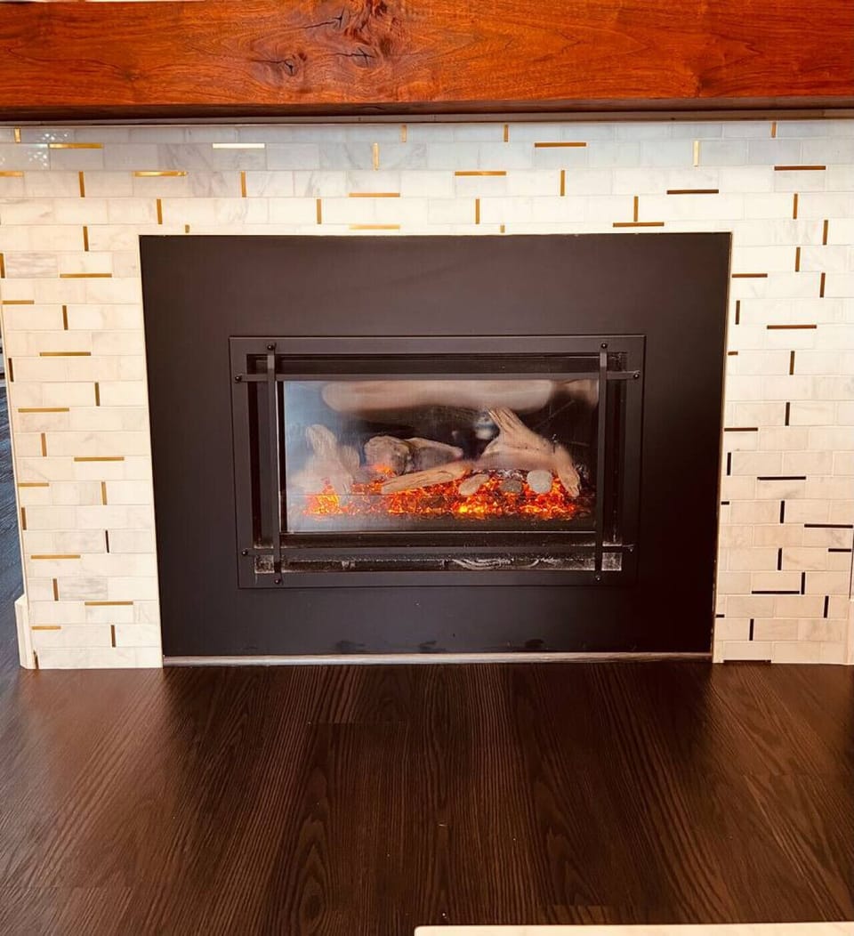 Living Room Fireplace. Beneath  the TV