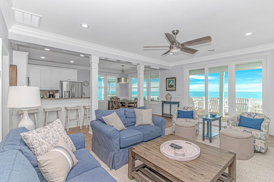 The living area flows directly to the deck 