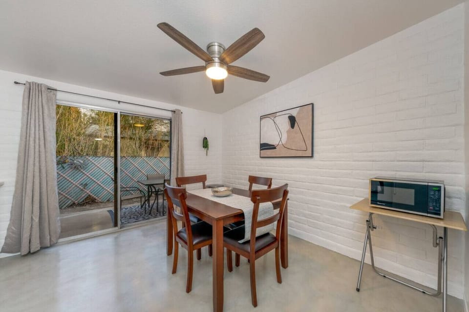 Dining table comfortably seats four