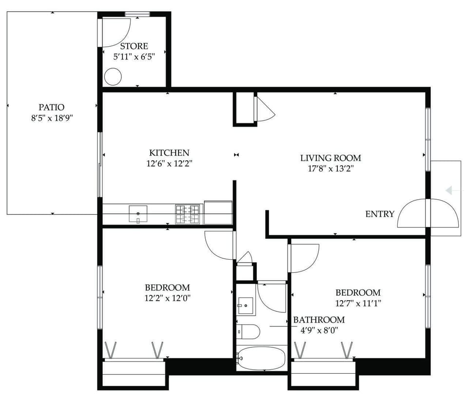 Floor plan: 830 square feet; this unit does have a private washer and dryer in a laundry room off the back patio