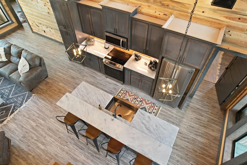 Open concept kitchen/ living space.