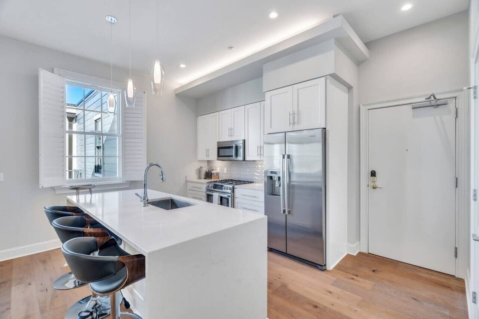 Updated kitchen with stainless steel appliances