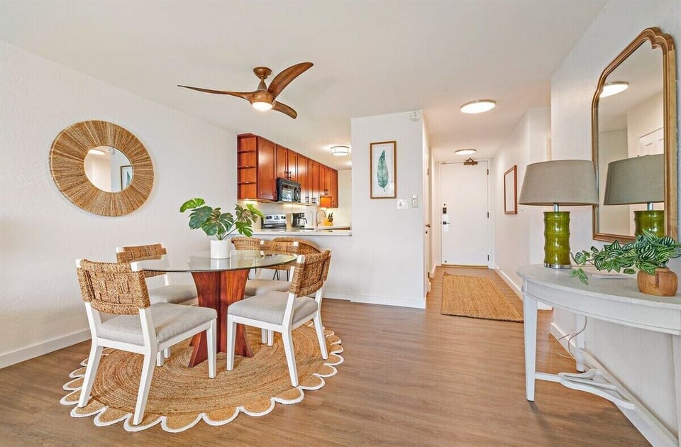 Our stylish dining table is perfect for meals and memories, while the open, inviting living space offers the ultimate comfort and relaxation during your stay.