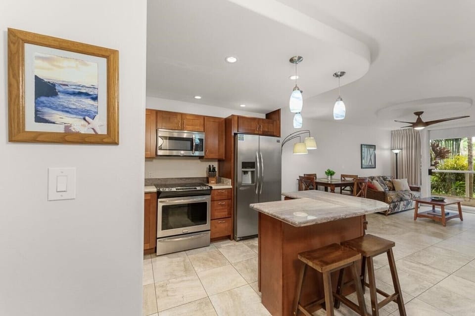 Kitchen & living area with view