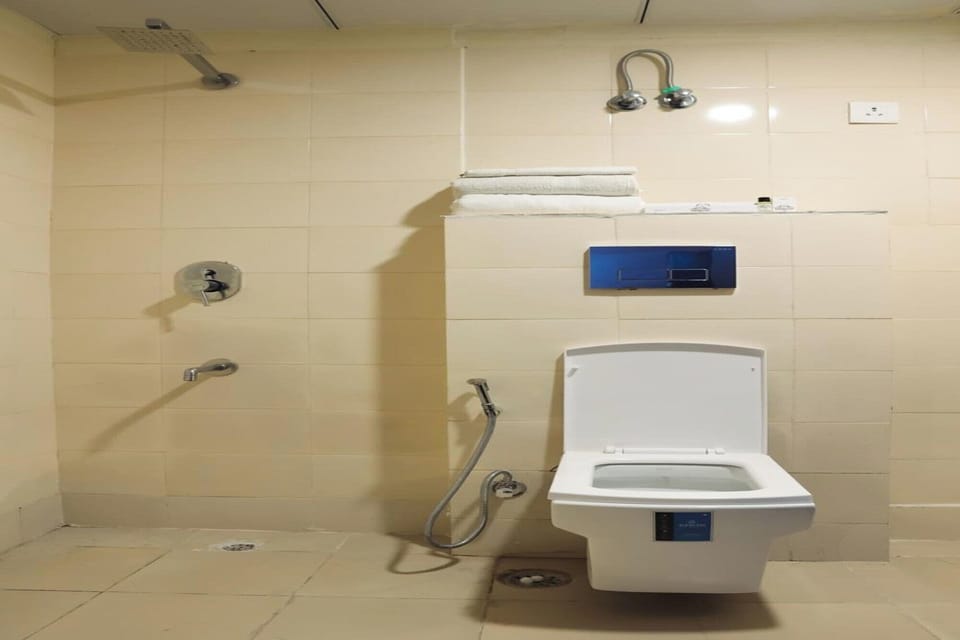 Shower, slippers, towels