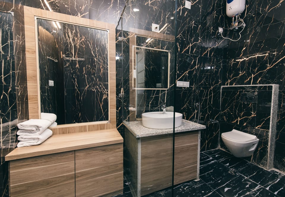 Shower, free toiletries, hair dryer, towels