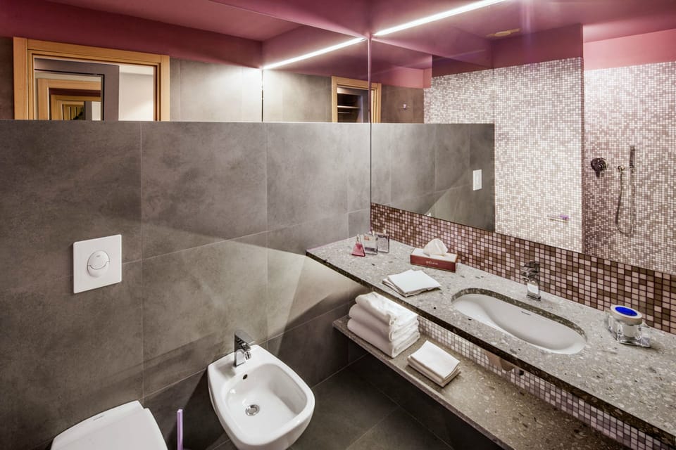 Free toiletries, hair dryer, bidet, towels