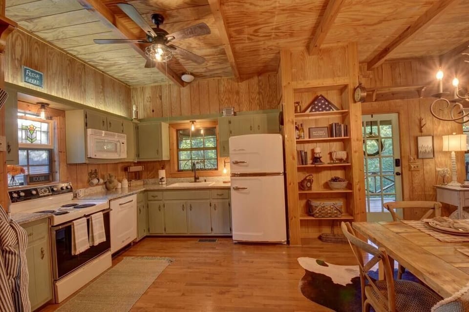 Vintage electric stove and oven. Luxury Big Chill Dishwasher.