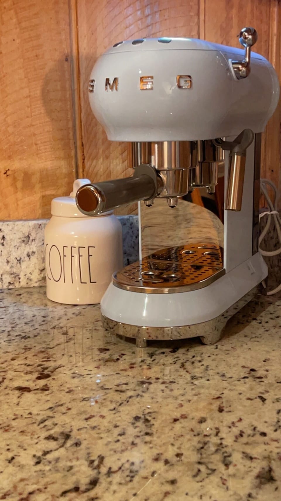 Enjoy a fresh cup of espresso from our adorable SMEG!