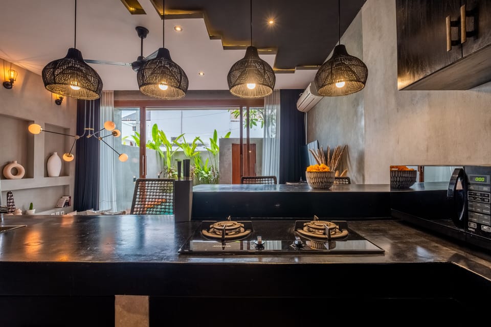 Villa | Private kitchen | Fridge, microwave, stovetop, electric kettle