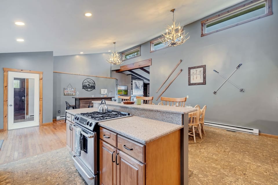 Cook a real group meal on the gas range island, with plenty of counter space so nobody’s fighting over the stove.
