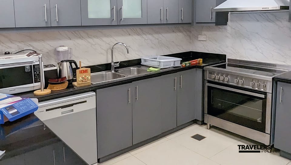 Fridge, microwave, oven, dishwasher