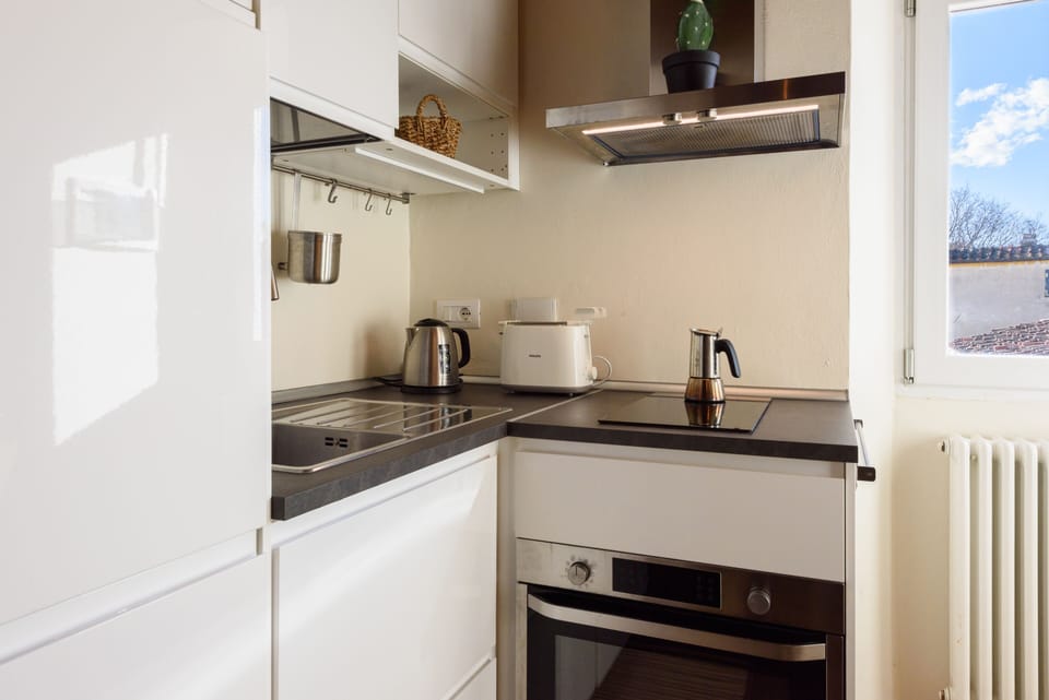 Design Apartment | Private kitchen | Fridge, microwave, oven, stovetop