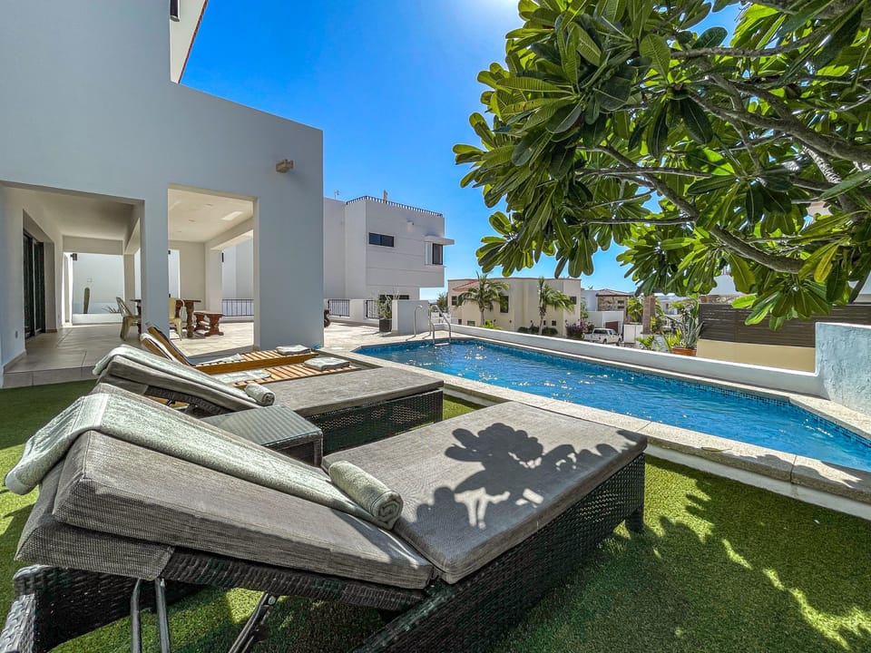 Outdoor pool, sun loungers