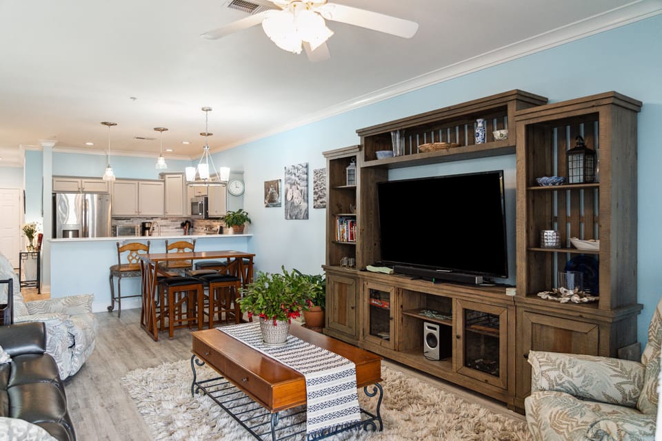 Living Room with TV & Dining Area
