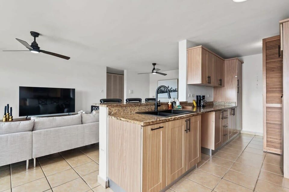 The kitchen and living space.