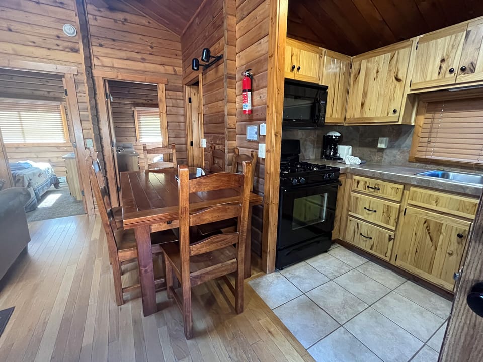 Dining table and kitchen