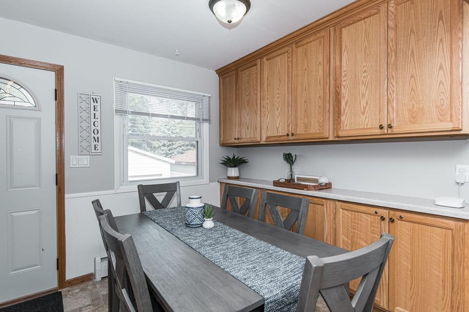 Dining area with seating for six. 