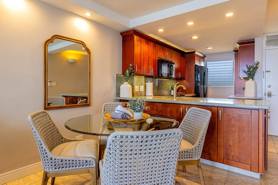 Enjoy your meals in the unit with seating for four