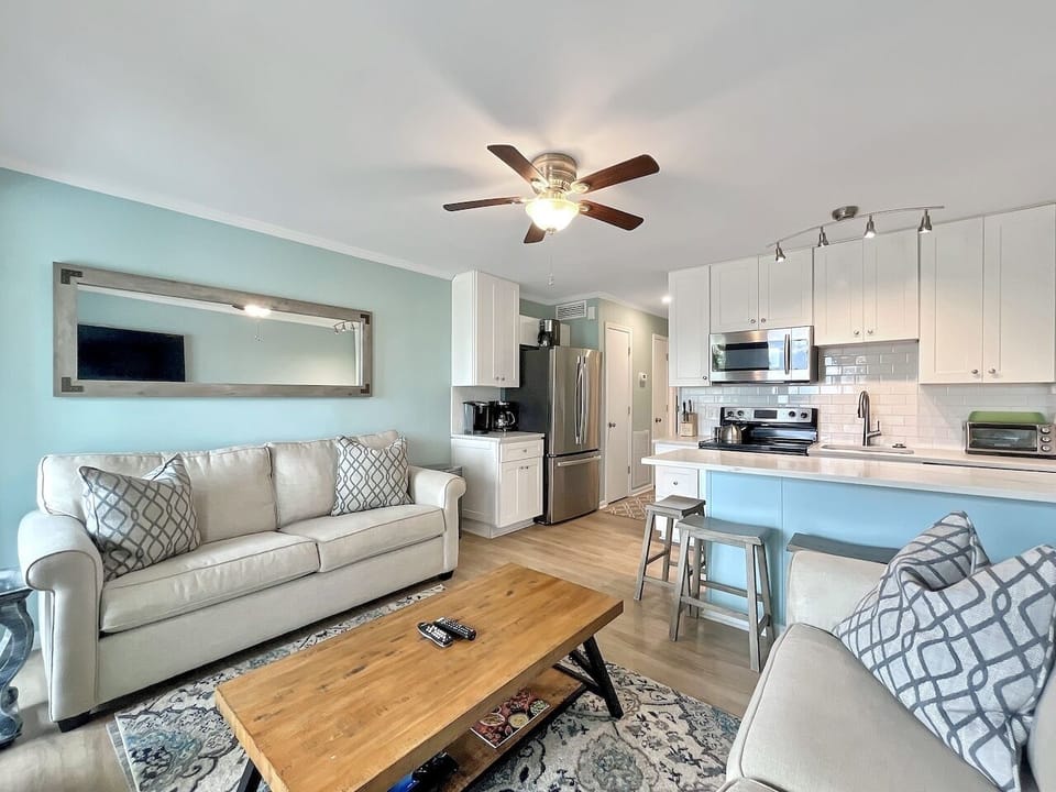 Kitchen and Living Area, Sea Cabin 230B, Isle of Palms, SC | IOP Escapes
