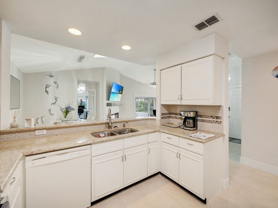 kitchen with view of living area