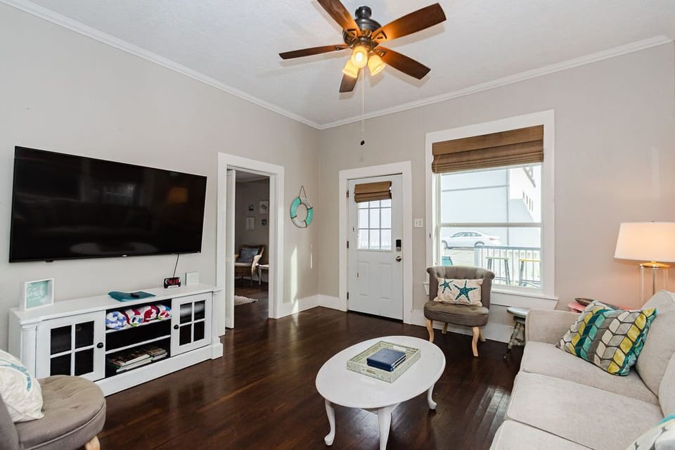 LIving area with entertainment center.