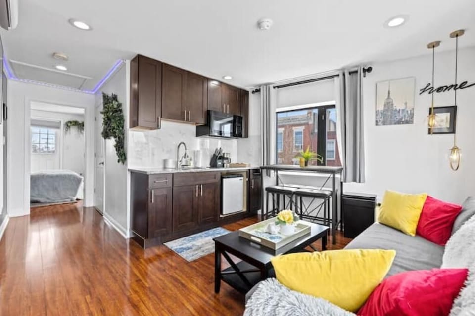 Large enough to feel comfortable for workspace, but cozy enough