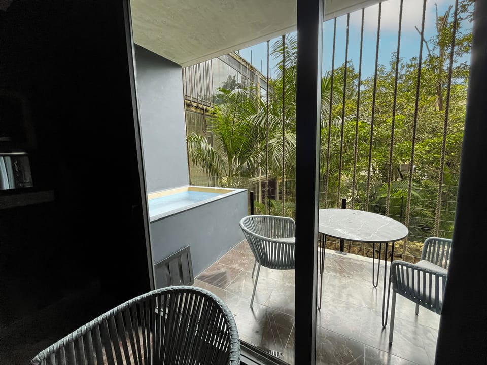 Elegant balcony featuring a luxurious plunge pool with naturally ambient water.