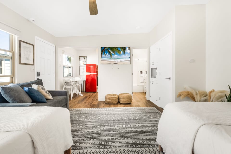 Spacious studio with 50in Smart TV. 