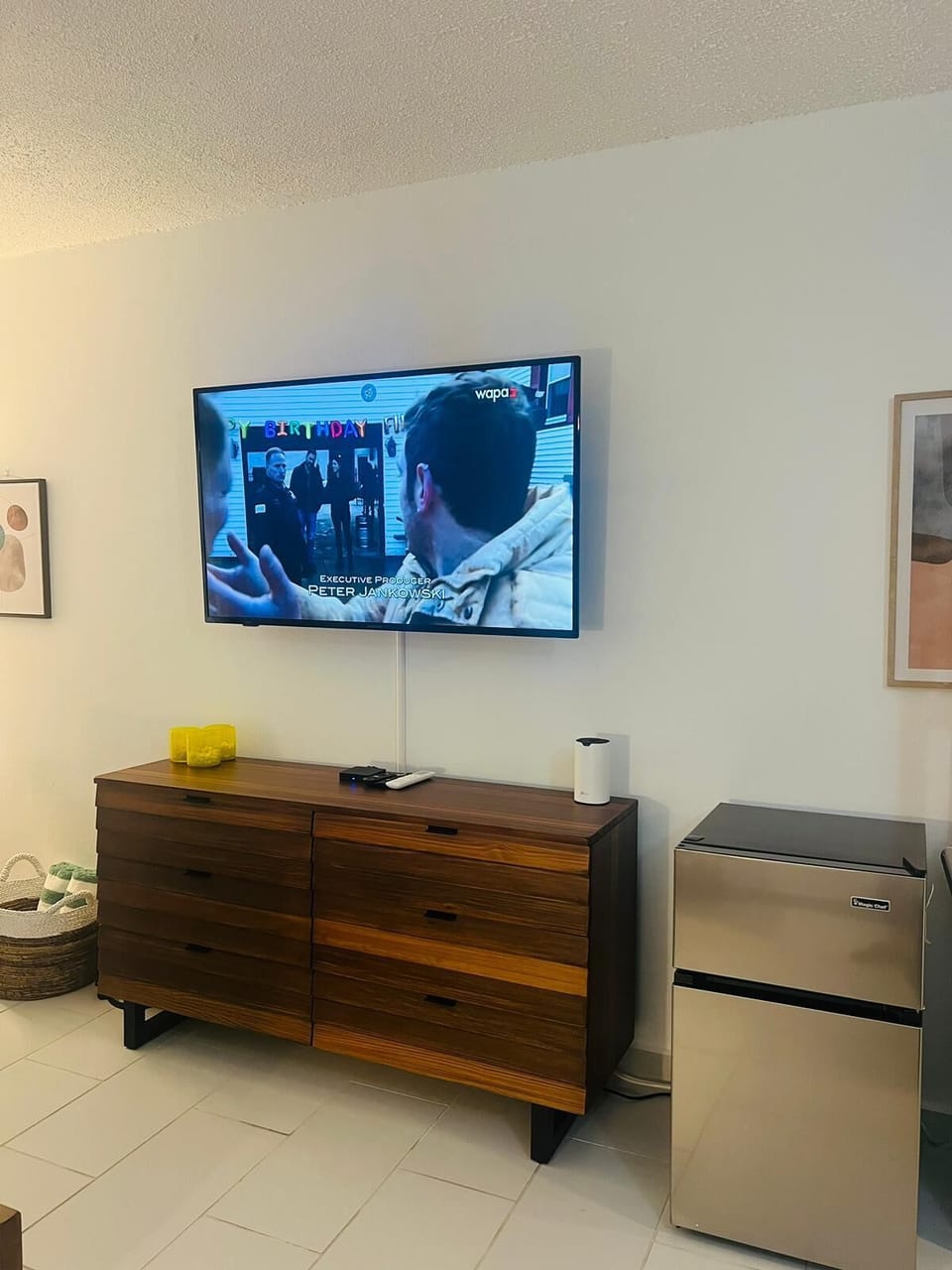Smart TV and refrigerator in the room