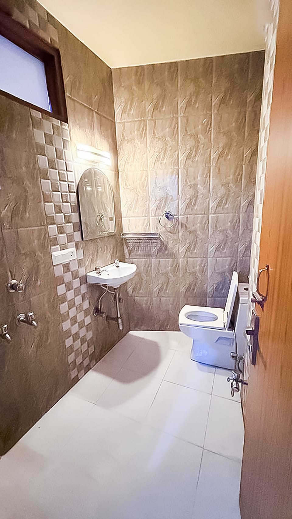 Shower, slippers, towels, soap