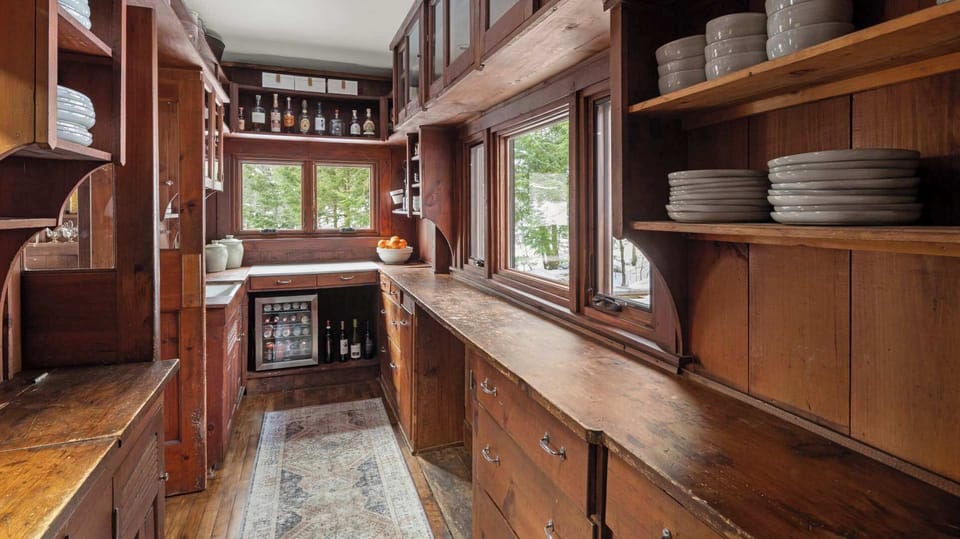 Butler's Pantry | Original Wood Cabinetry | Wine Fridge | Forest Views | Second Floor