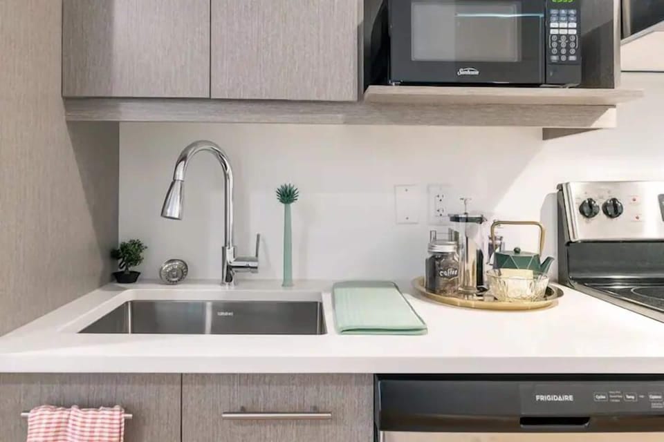 Full-size fridge, microwave, oven, stovetop