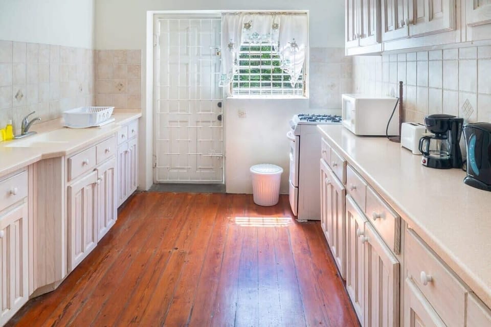 The kitchen is spacious and well-equipped