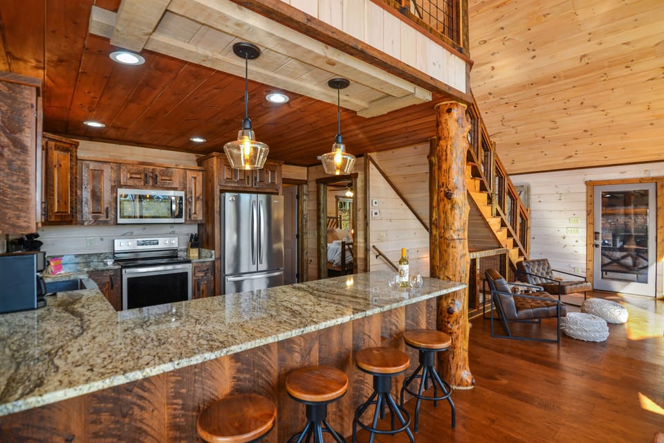 Bar seating, and new stainless steel appliances