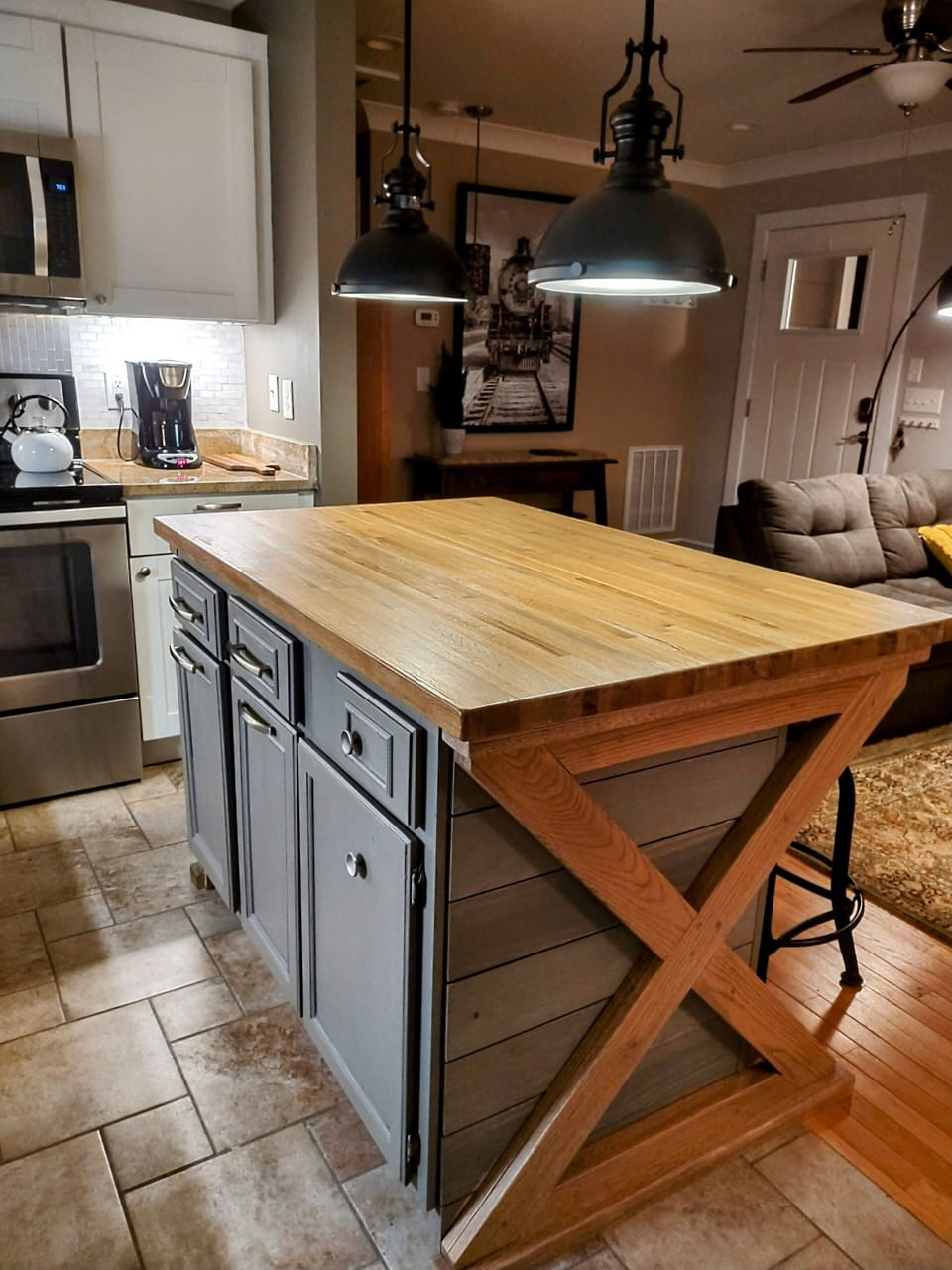 KITCHEN ISLAND with oak butcher block 