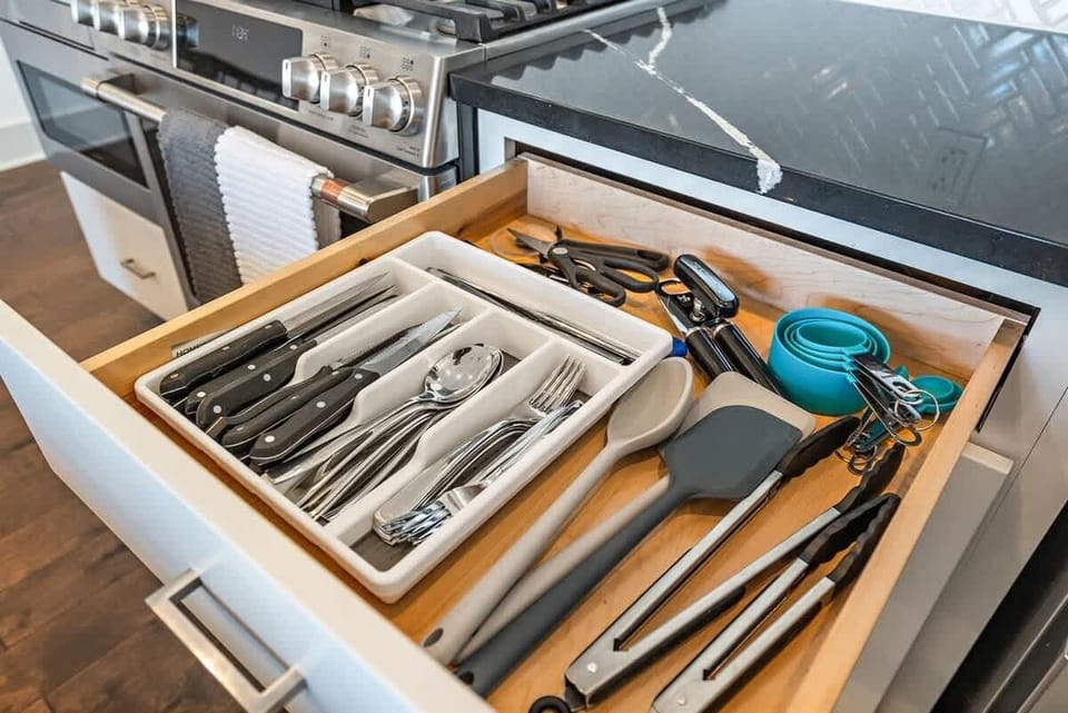 Convenient utensils drawer located right beside the stove