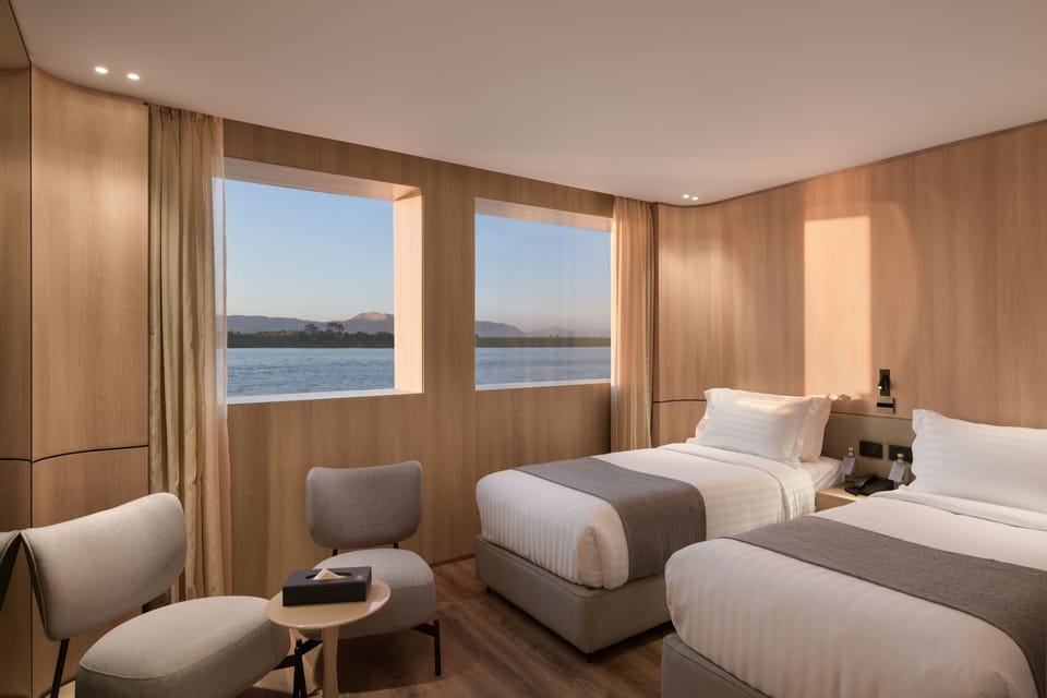 Luxury Cabin, 2 Twin Beds, River View | Free minibar items, in-room safe, blackout drapes, free WiFi