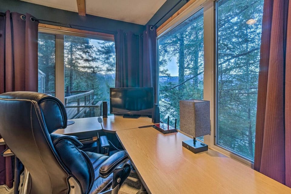 Office overlooking the slough, nestled in the trees.