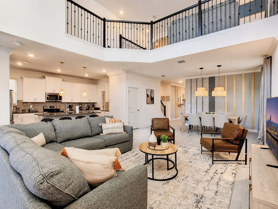 Spacious Open-Concept Living Area with High Ceilings