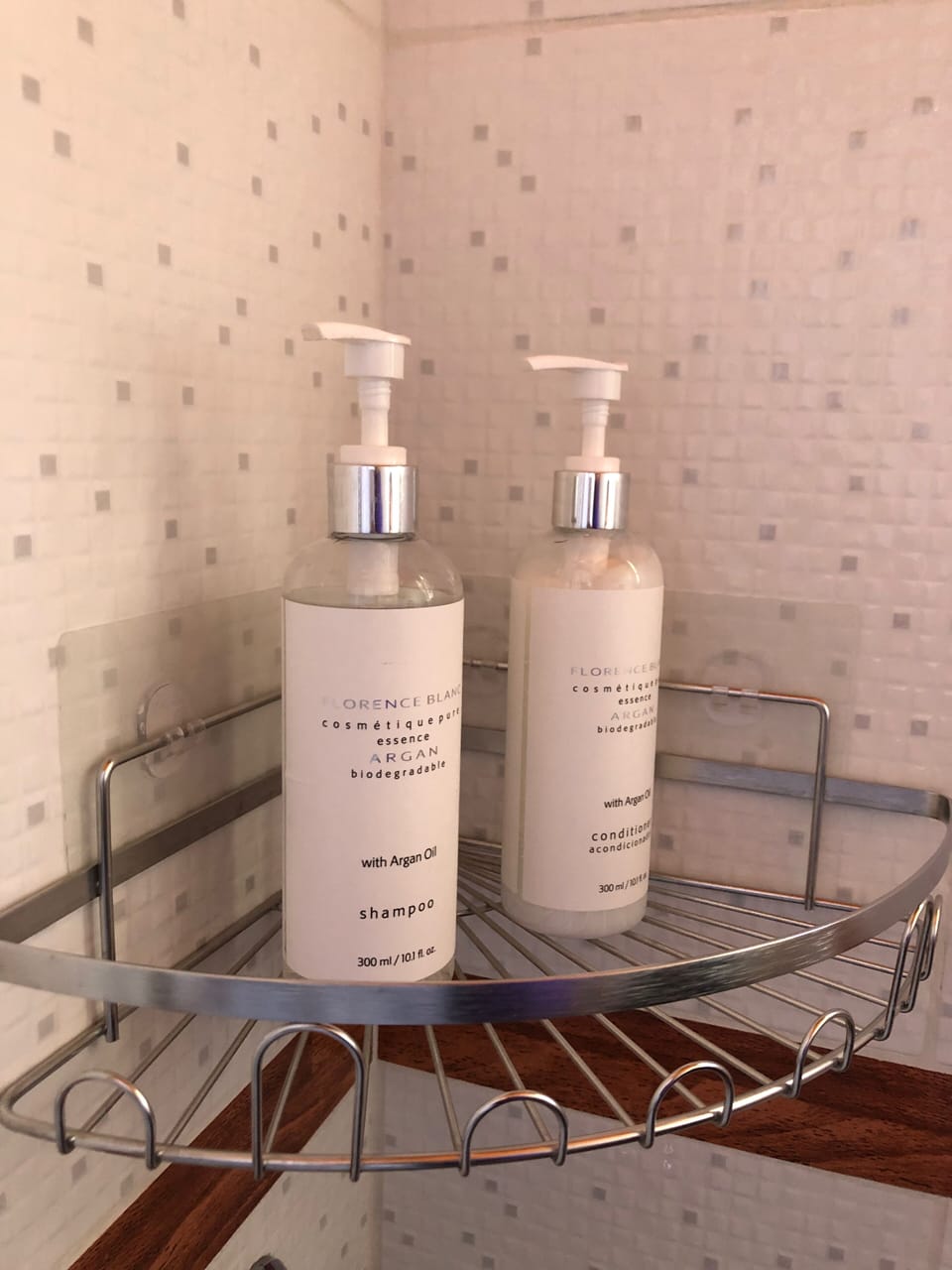 Shower, rainfall showerhead, hair dryer, towels
