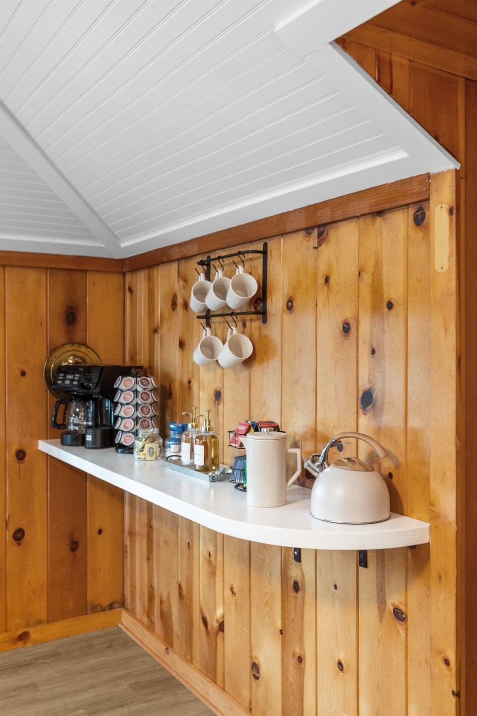 Our coffee bar is stocked with single-serving pods, creamer, and sugar, along with a selection of teas for you to enjoy
