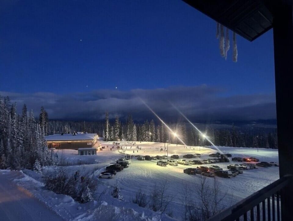 View of skating rink at night 
