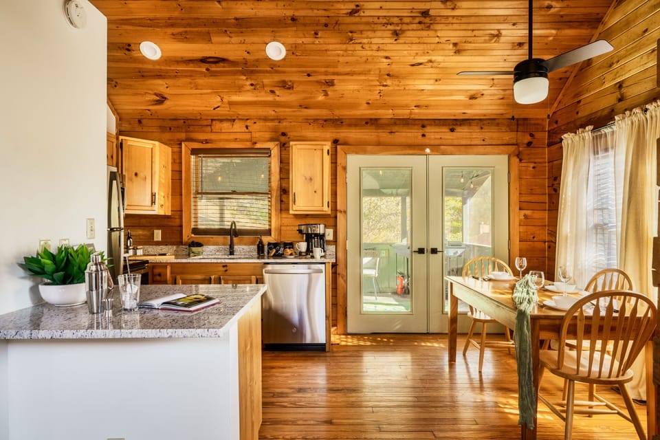 Our kitchen transitions into the dining area for an open concept design