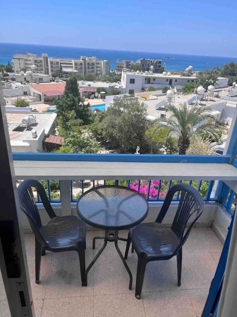The balcony from the living room with sea views