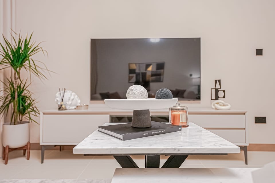 Elite Apartment, 3 Bedrooms, Balcony, Harbor View | Living area | 65-inch Smart TV with cable channels, Netflix, streaming services