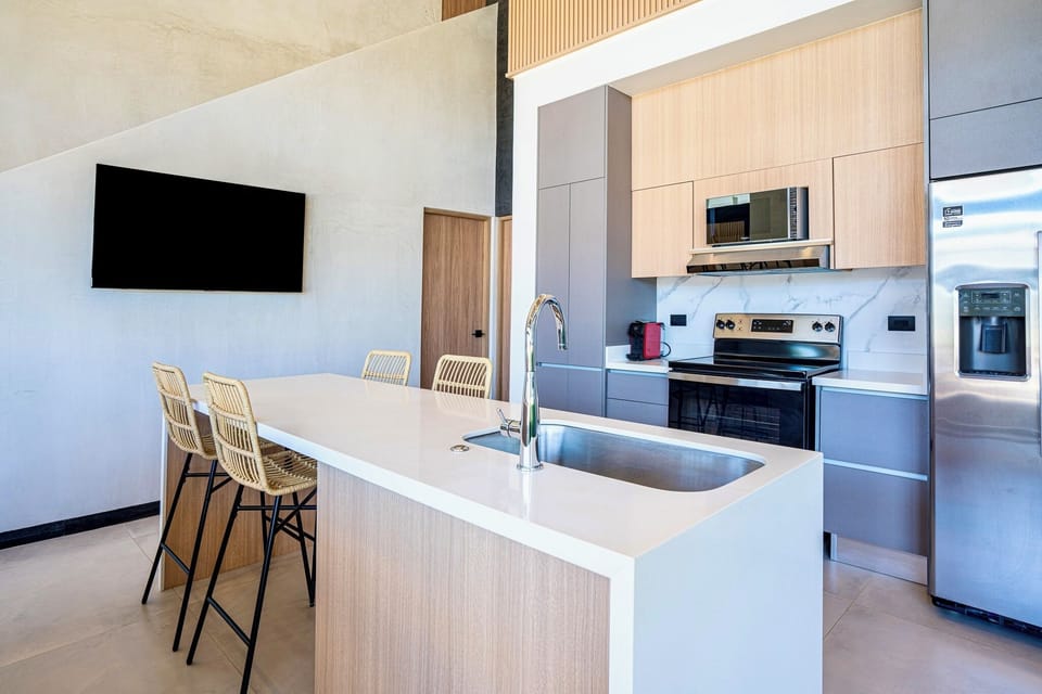 Family Villa | Private kitchen | Full-size fridge, microwave, espresso maker, electric kettle