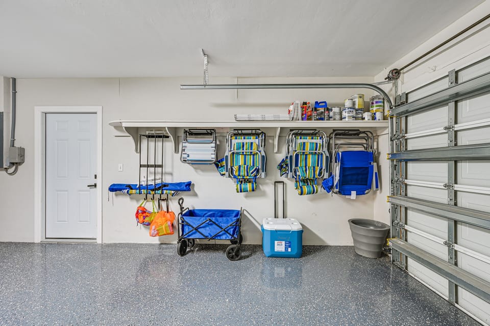 Garage | Beach Chairs, Umbrella, Toys, Cooler & Wagon